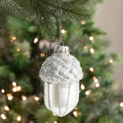 Acorns Silver Tinsel christmas Tree Ornaments Hanging Glass Decorations Christmas Toys Xmas Gadget 2025 New Year Winter