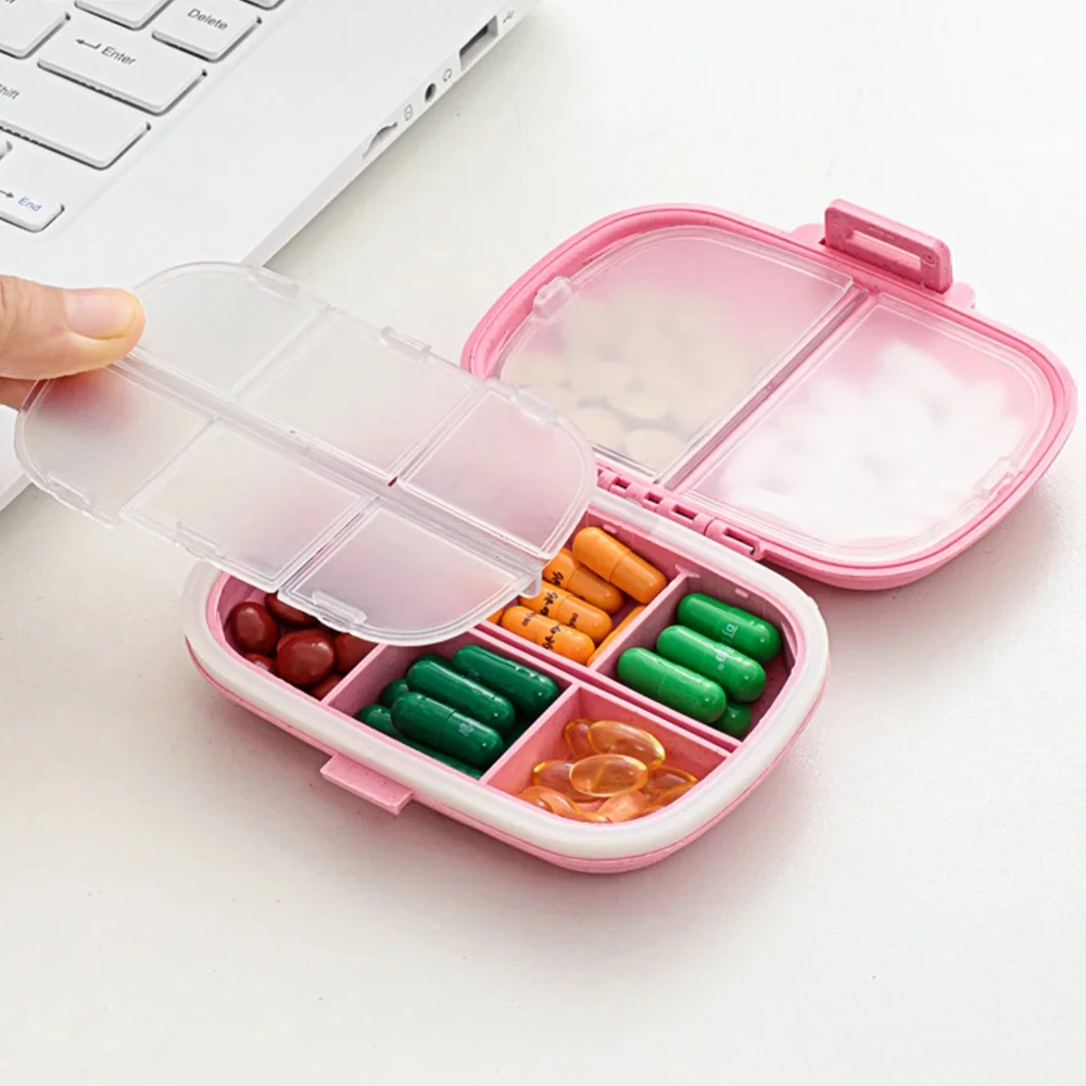 4/1PCS Portable Pill Storage Box 8 Grid Pieces Sealed Storage Moisture-proof Straw Box Travel Medicine Vitamin Cup First Aid Kit