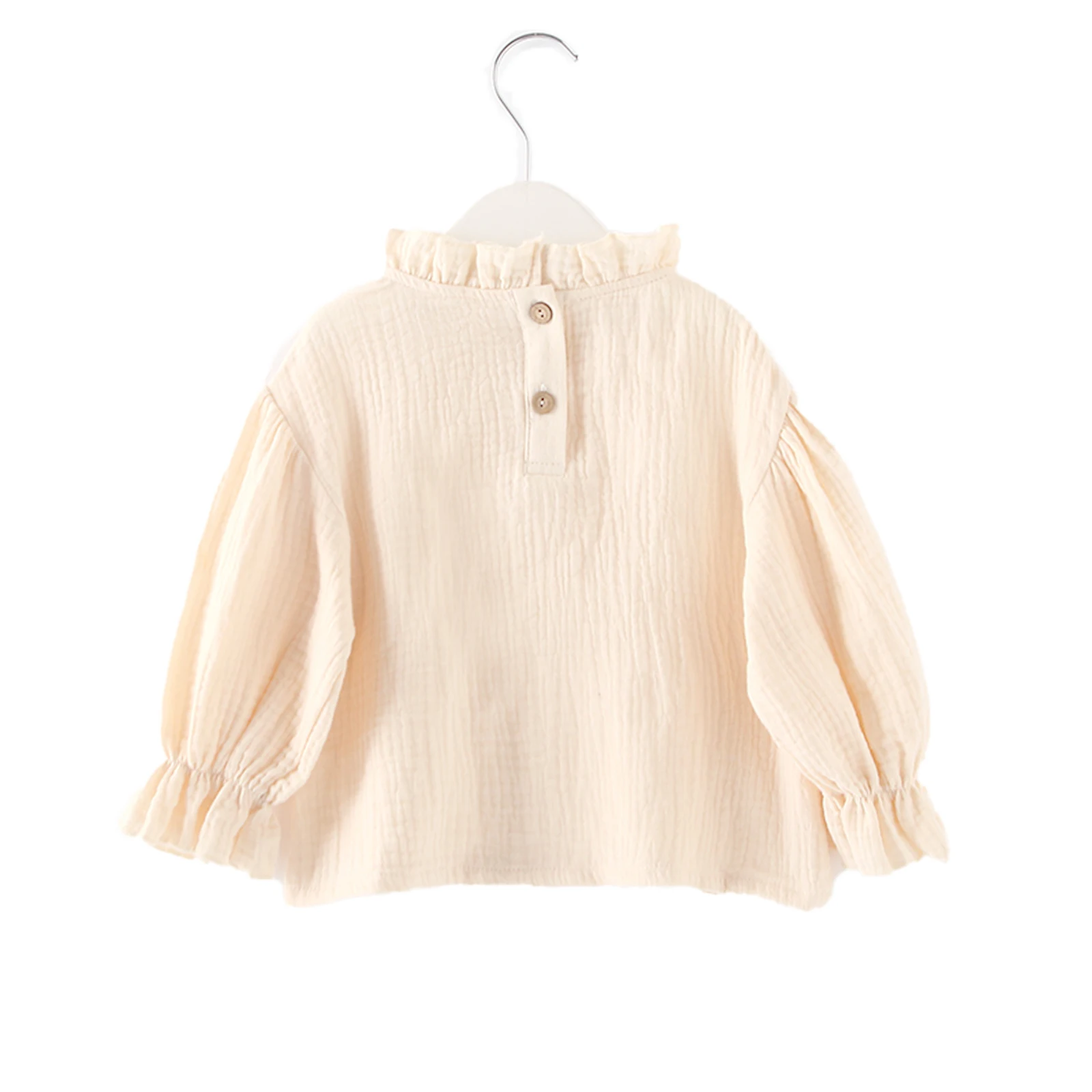 Kleinkind Mädchen Langarm Tops Herbst Leinen Baumwolle Solide Rüschen T-Shirt Blumen Shirts für Kinder Casual Tees Mädchen Blusen 1-6T – Detail 7