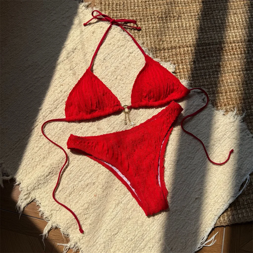 

Sexy String Bikini Rhinestone Ring Swimsuit Women Push Up Backless Swimwear Mesh Ribbing Beach Outfit Bathing Suit Bikinis Mujer