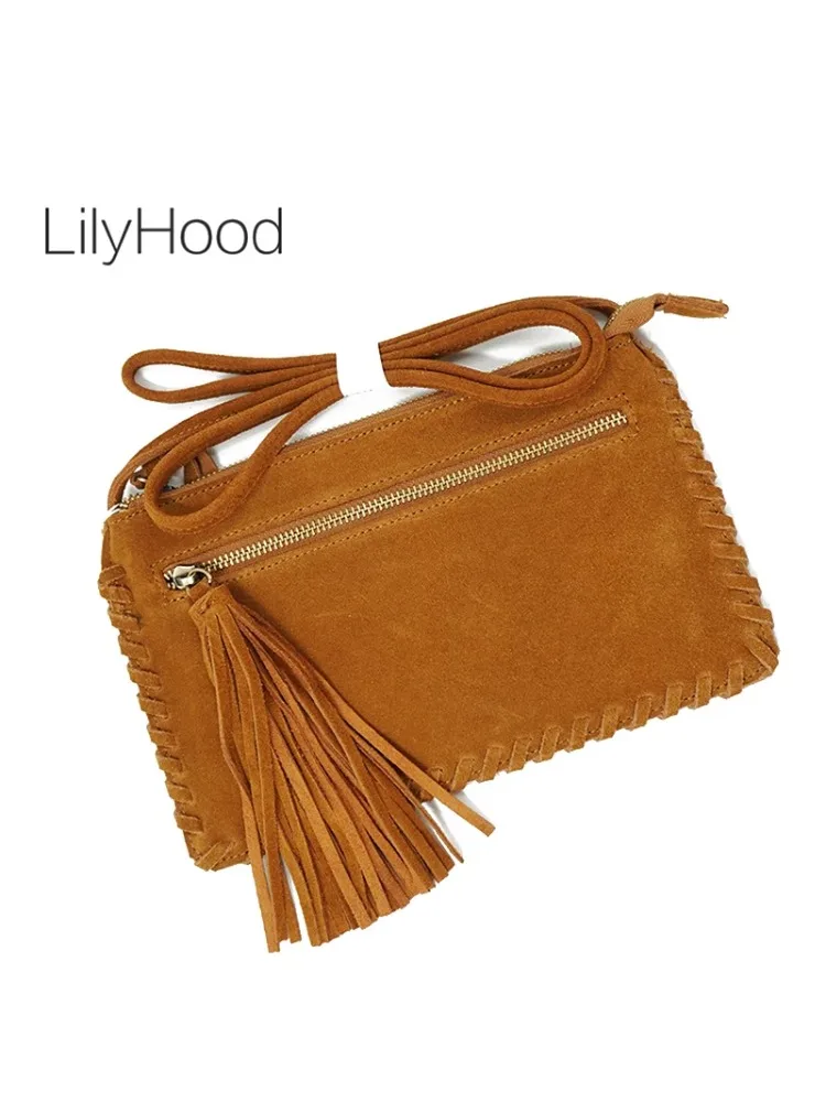 LilyHood 2022 oryginalna skórzana torebka z klapką Fringe Tassel Retro Hippie Gypsy Boho Chic Tribal czeski Folk małe tanie torba na ramię — zdjęcie 2