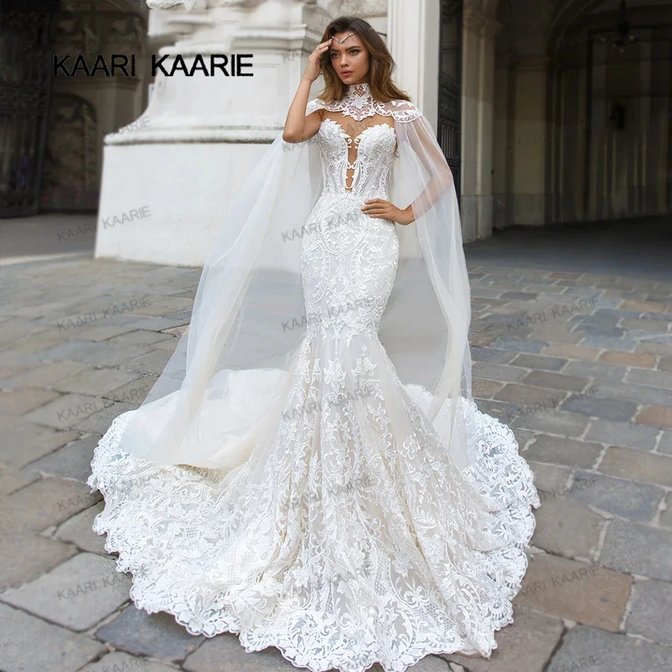 KAARI KAARIE Exquisite Lace Mermaid Wedding Dresses Luxury  Button Court train Bridal Gown vestido de novia