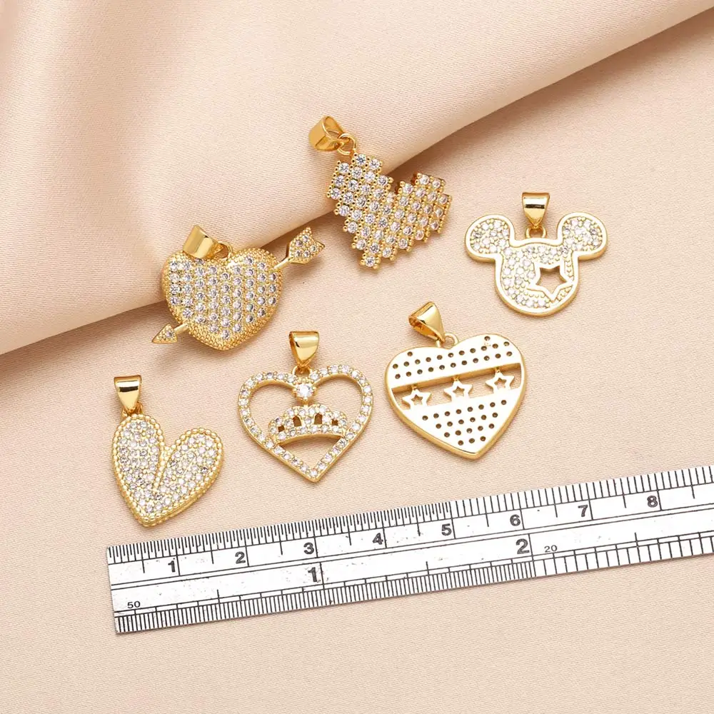 OCESRIO Fashion White Crystal Heart Pendant for Necklaces Copper Gold Plated Crown Star Heart Jewelry Making Supplies pdtb717