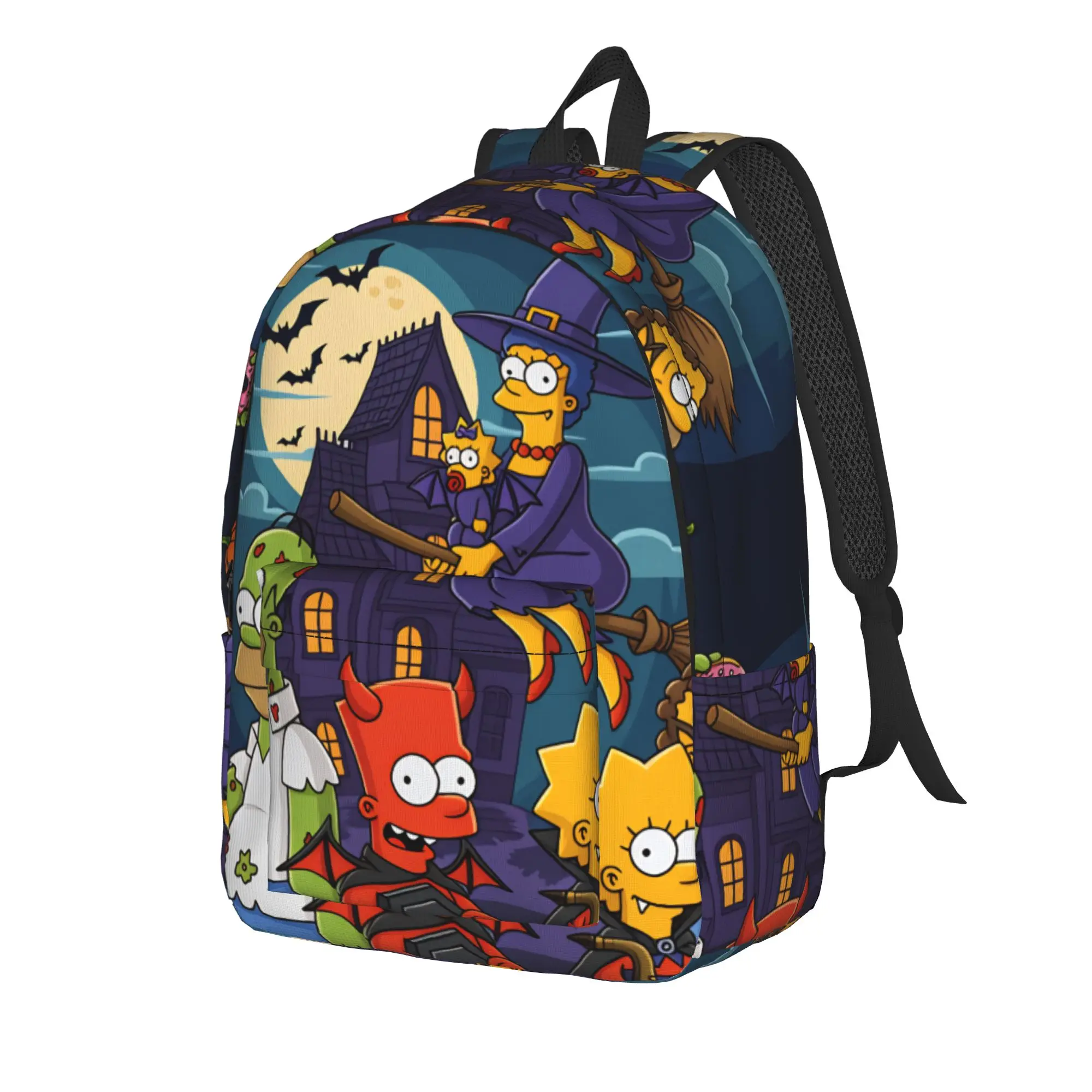 S-Simpsons Halloween Eat Drink and Be Scary Backpack Youth Pattern Backpacks Polyester High School Bags Cycling Design Rucksack