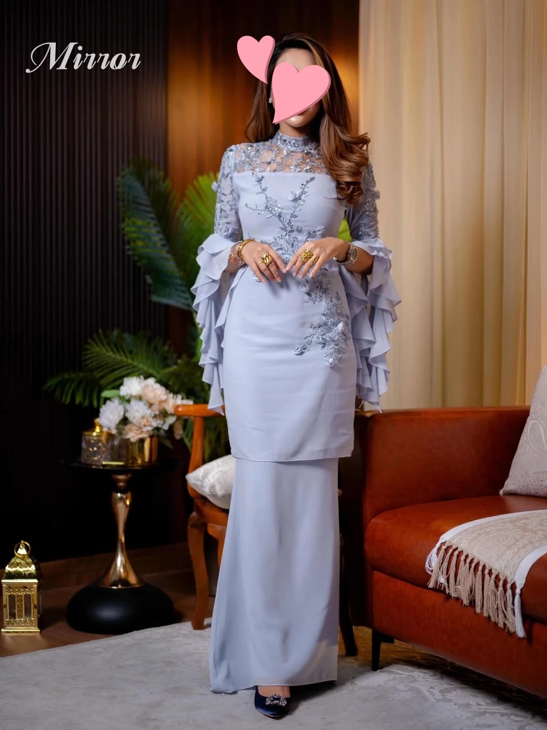 

Mirror Dress Elegant Vintage Sweet Blue Beads Flowers Chiffon New Customize Formal Occasion Prom Dress Evening Party Gowns