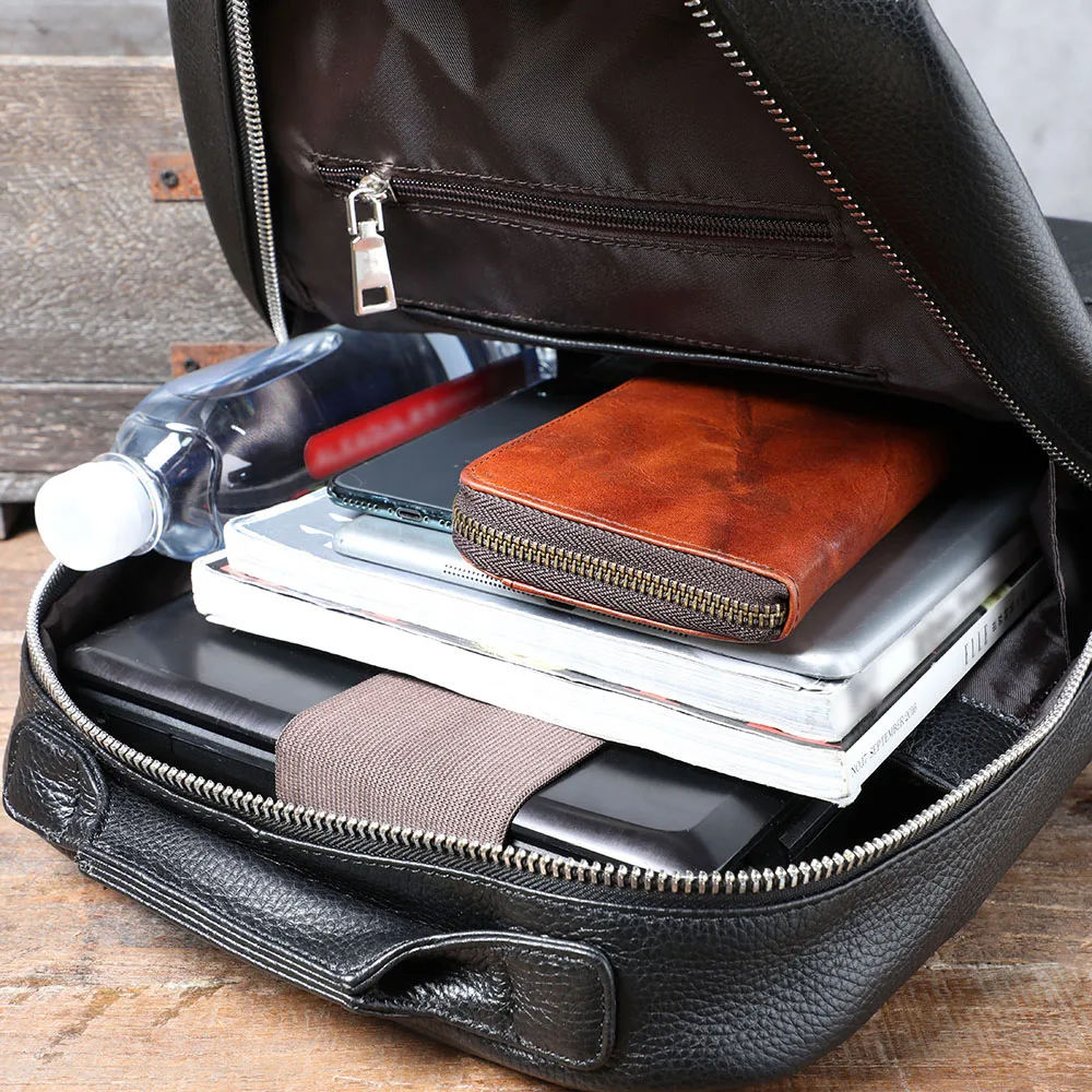 S.WORKER Lässiger Rucksack aus echtem Leder für Herren, 15-Zoll-Laptop-Rucksack aus Rindsleder, handgefertigt, modischer Preppy-Stil, Schultasche – Detail 17