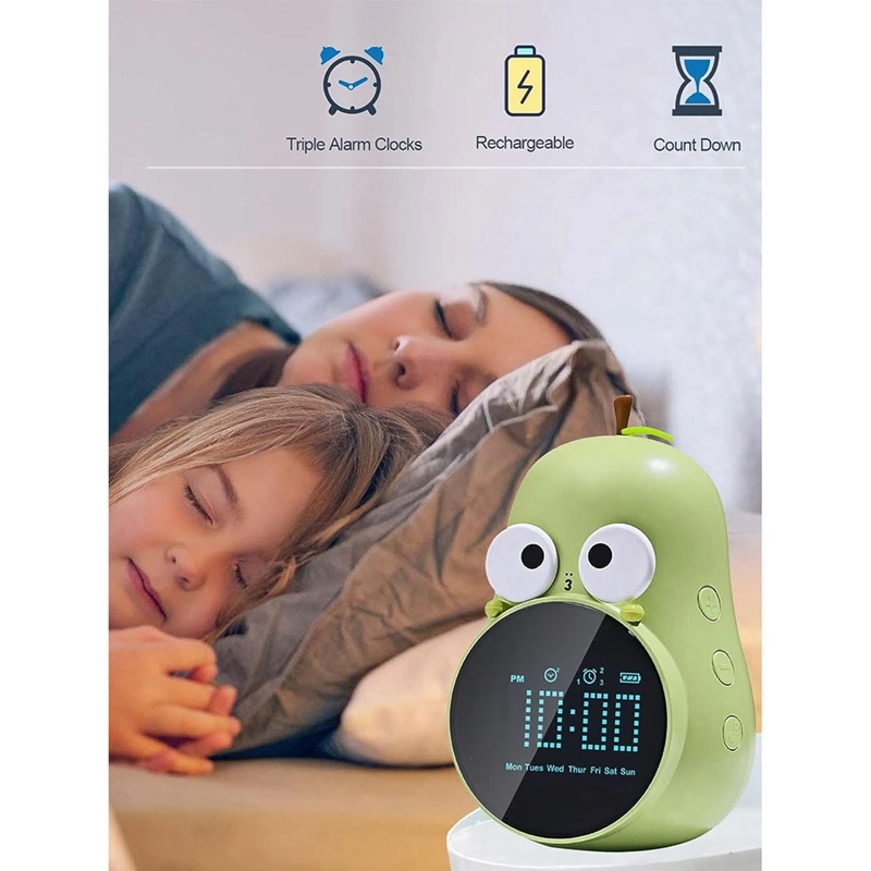 Alarm Clock For Kids Cute Pear Design, Snooze, Triple Alarms, 5 Ringtones- Digital Wake Up Clock Rechargeable Easy To Use Yellow