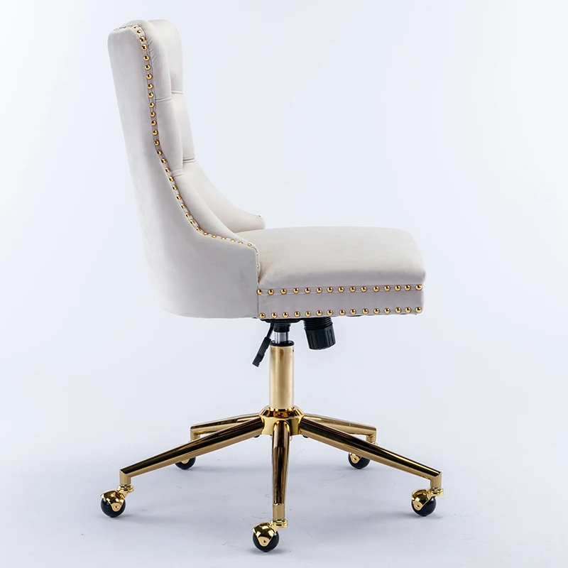 A&A Furniture Office Chair,Velvet Upholstered Tufted Button Home Office Chair with Golden Metal Base,Adjustable Desk Chair Swive