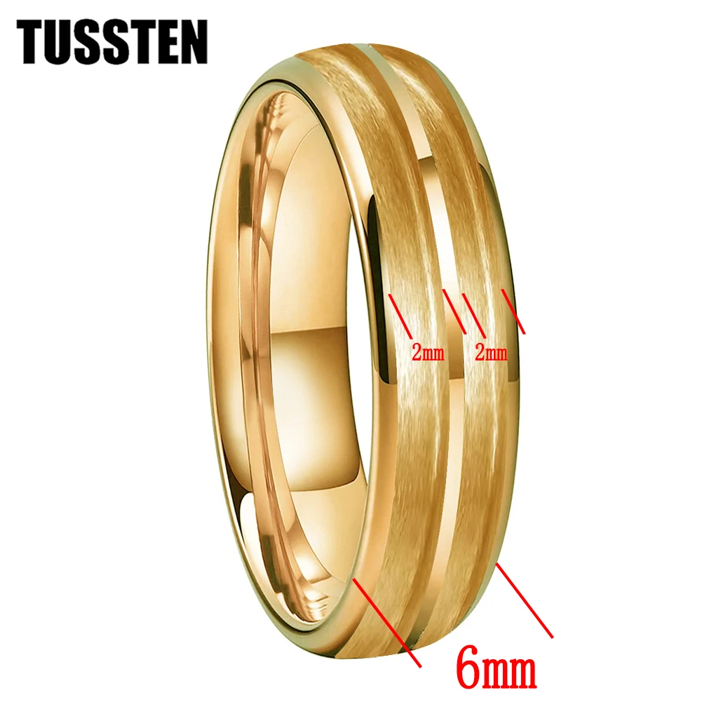 TUSSTEN Wholesale Dropshipping 6MM Tungsten Blank Rings Two Equal Sizes Grooves For Inlay Channel Polished Shiny Dome Edges