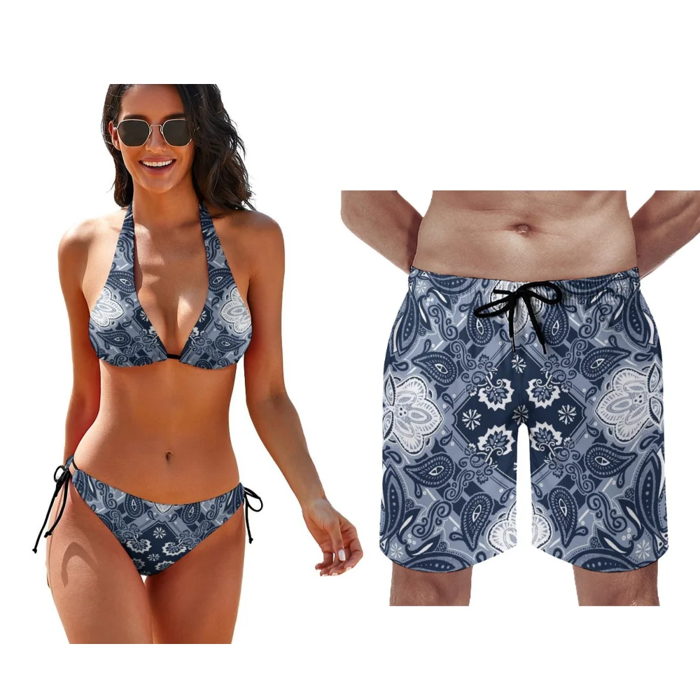 

Бандана на заказ, пляжные комплекты бикини для пар, мужские плавки, женские цельные купальники для жарких летних каникул