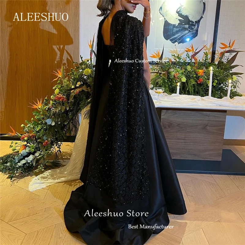 Aleeshuo-vestido de noite sem mangas para mulheres, vestido de noite preto com contas brilhantes, sem alças, sexy, sem encosto, zíper, dubai, arábia saudita, 2021