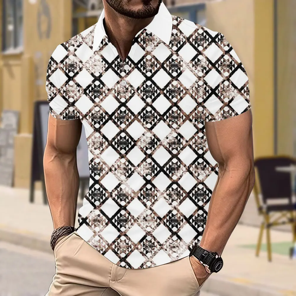 Business Casual Men's Polo Shirt Summer Sports Breathable Short-sleeved Tops 3d Printed Harajuku Street Lapel Button Polo Shirt