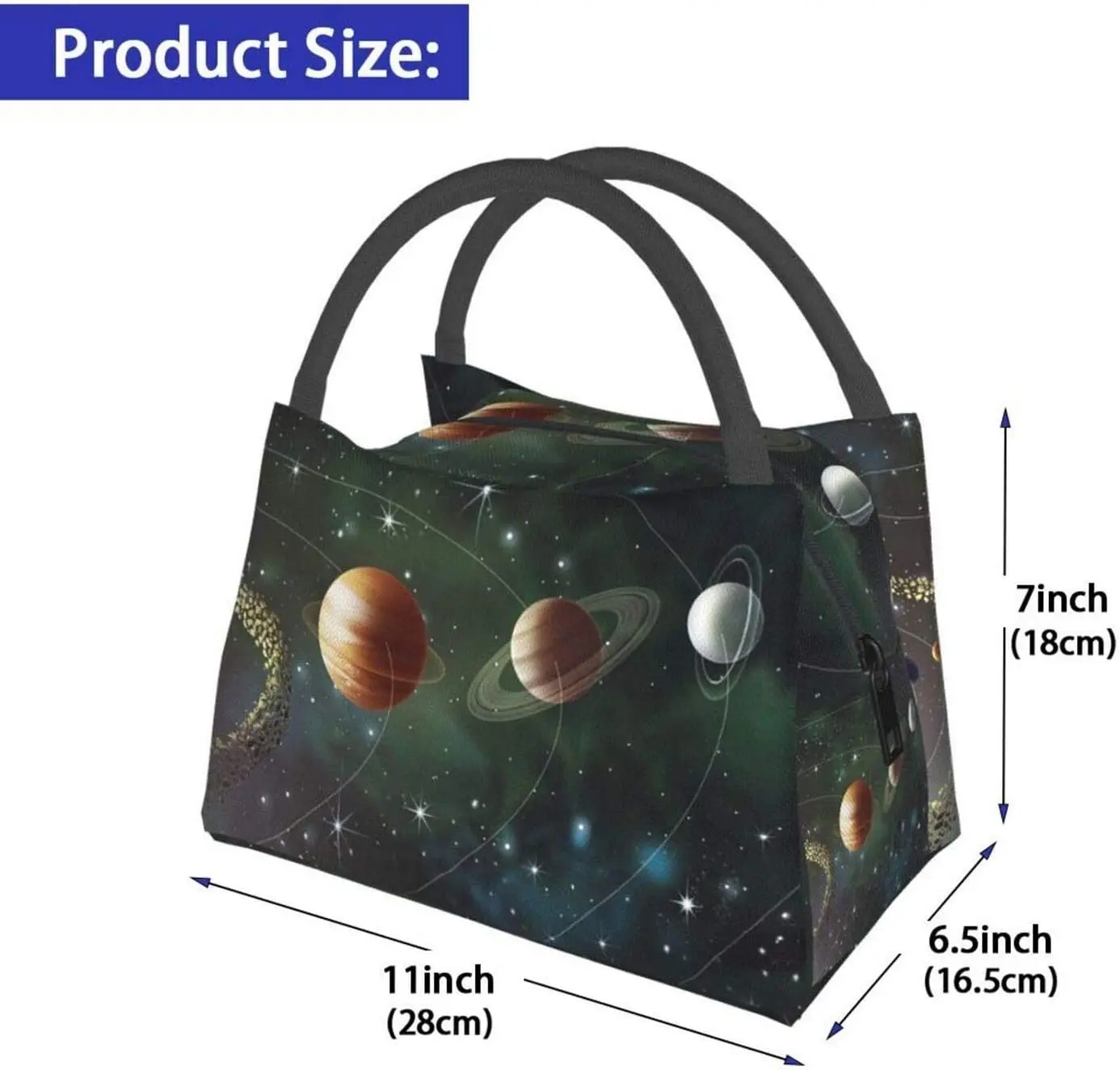 Portable Insulated Lunch Bag Solar System Planets Waterproof Tote Bento Bag for Office School Hiking Beach Picnic Fishing