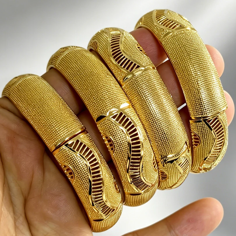 Bangls 4Pcs/lot Ethiopian Africa Gold Color Bangles For Women Flower Bride Bracelet African Wedding Jewelry Middle East Items