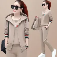 Spring Autumn Women's Long Sleeve Sweatshirt Set Casual Fashionable Korean Style plus Size Sportswear Ensemble Vest Three-Piece
