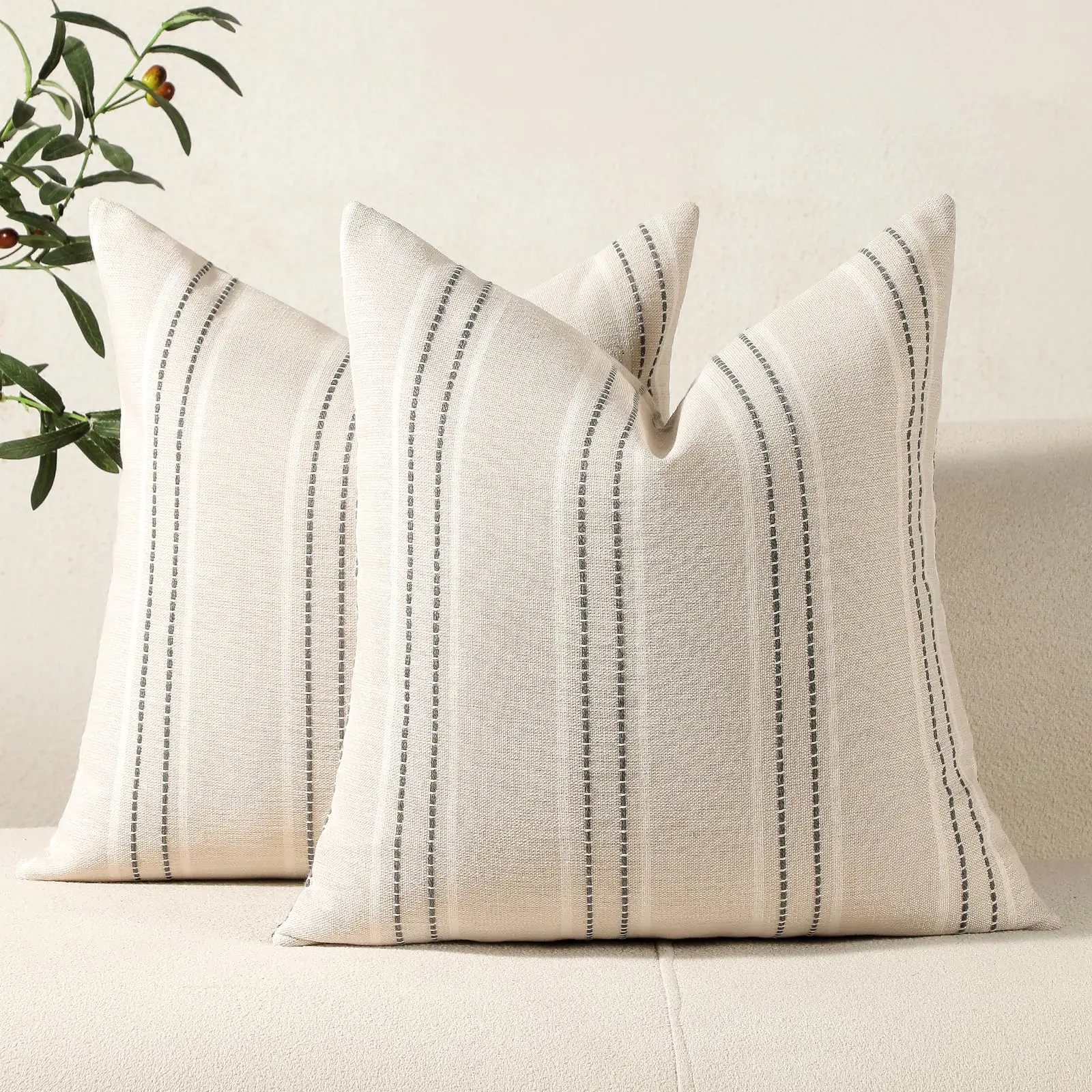 

Throw Pillow Covers Set of 2 Striped Pillow Covers Textured Linen Decorative Pillows Square Cushion Covers for Sofa Couch Decor