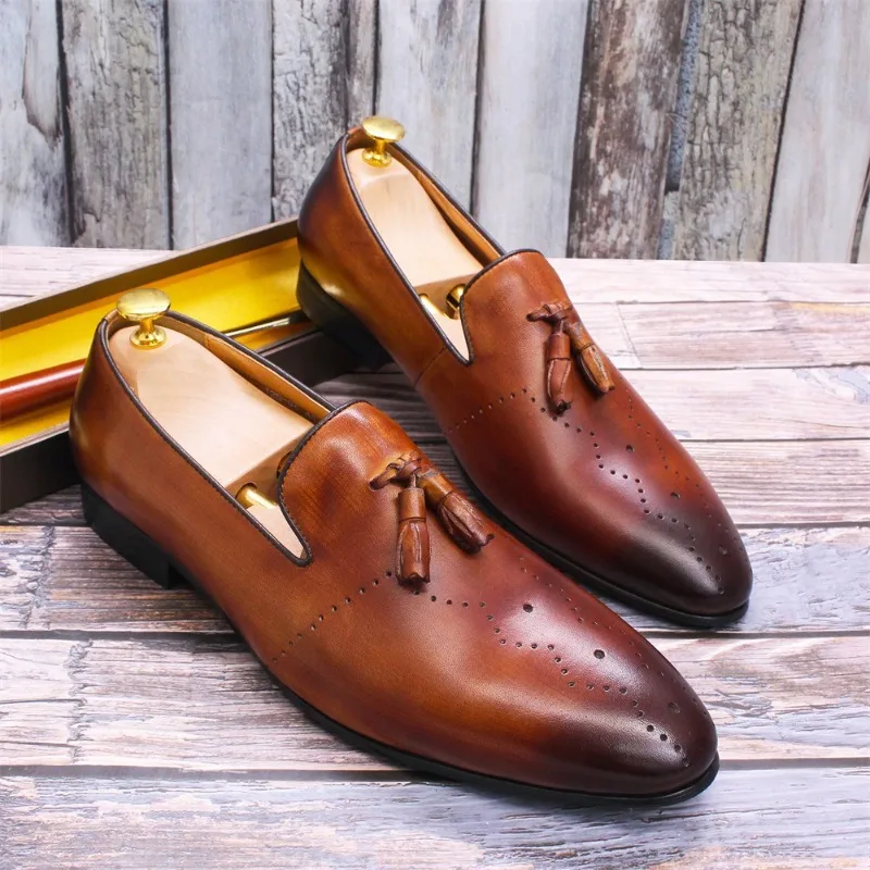 

Loafers Genuine Leather Men's Casual Shoes Tassel Men's Shoes Cowhide Business