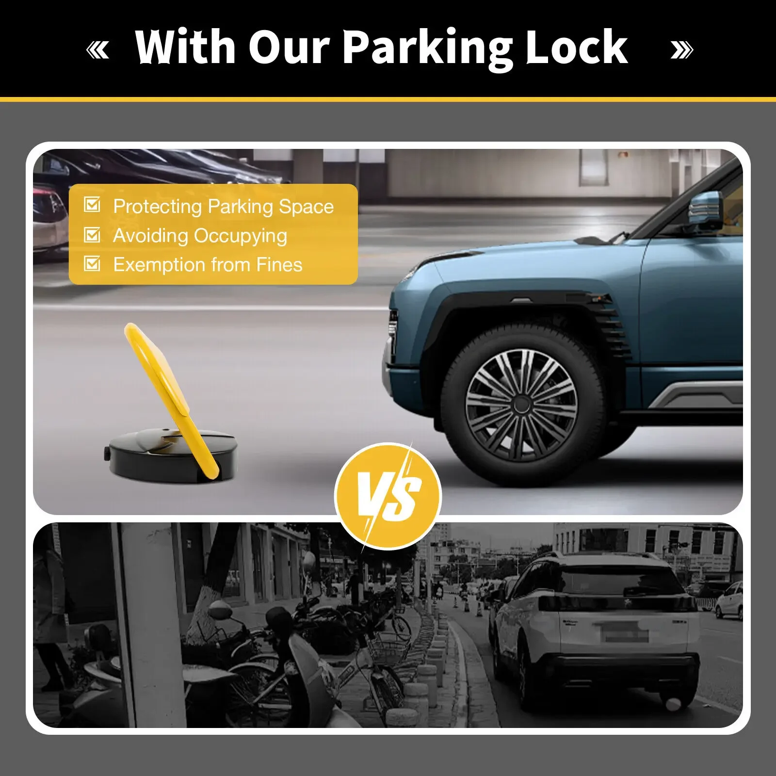 قفل مسحوق ركن السيارة الكهربائي القابل للسحب مع جهاز تحكم عن بعد وشرائط عاكسة - عمود أمان تلقائي، لا حاجة إلى خرسانة