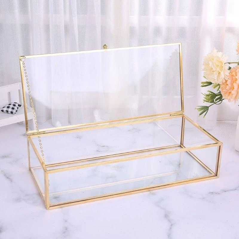 R1WA Large Clear Rectangle Box Rings Bracelet Golden Durable - view 5