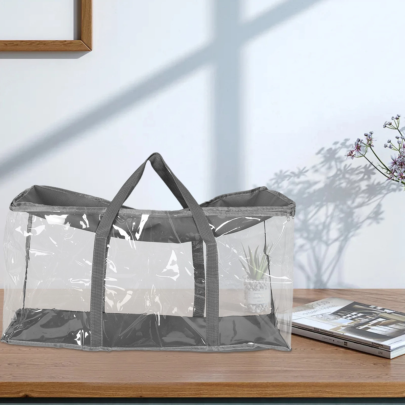 Прозрачный складной ящик для хранения книг с ручкой-молнией, портативный органайзер для книг, одежды, комнаты в общежитии, класса, складной пластик