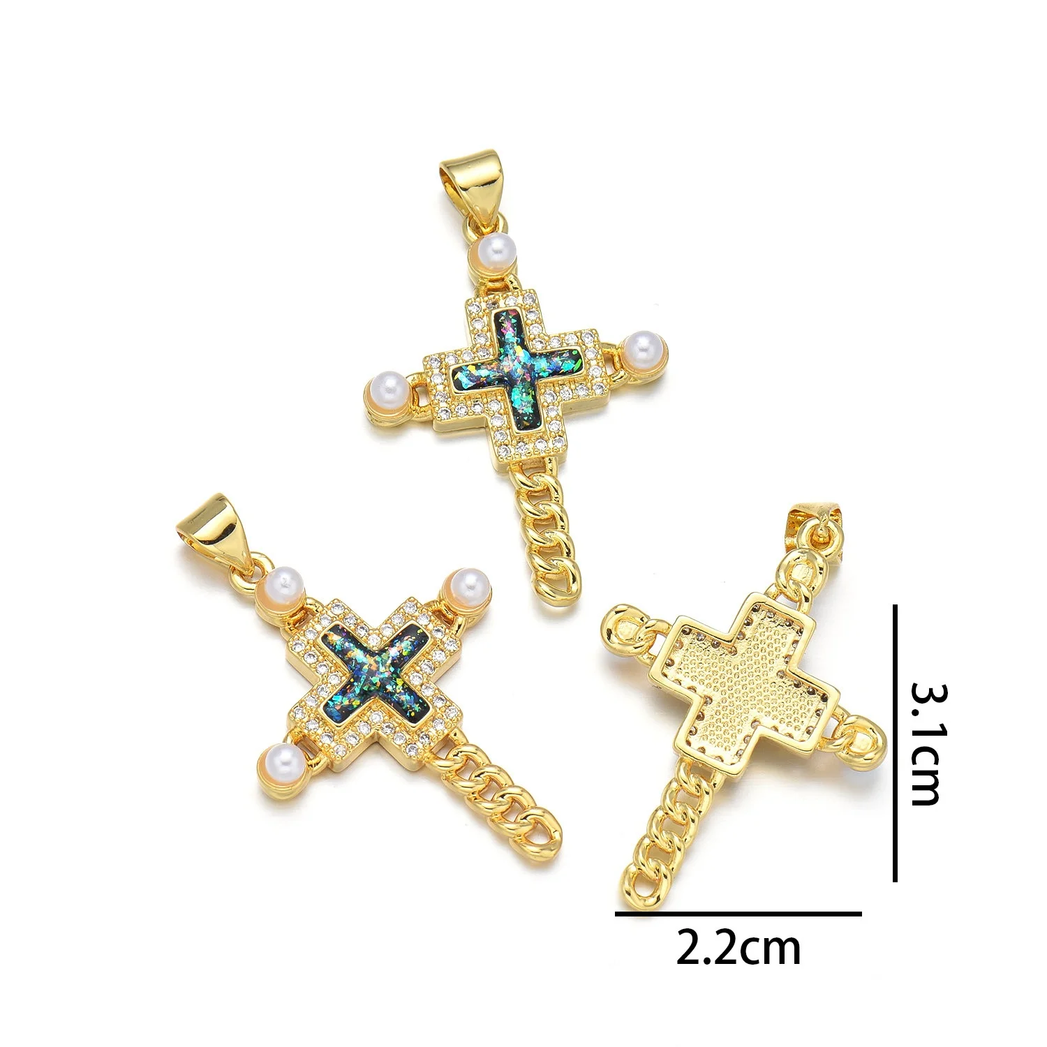 5 Pieces European and American Copper Aobao Cross Pendant Accessories DIY Pearl Necklace Jewelry Making Materials Wholesale
