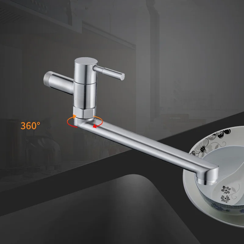 1PC Nickle Brushed Kitchen Sink Faucet Swivel Roatated Kitchen Basin Faucets  Single Cold Tap or Soap Dispenser Wall Mounted