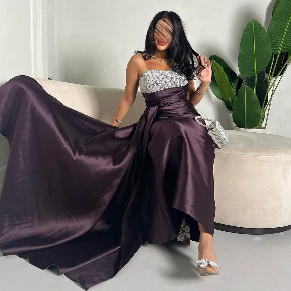 Purple Mermaid Formal Occasion Dress 2024 Beading Pearls Luxury Prom Gowns Sweetheart Satin Evening Party Gown فساتين الحفلات