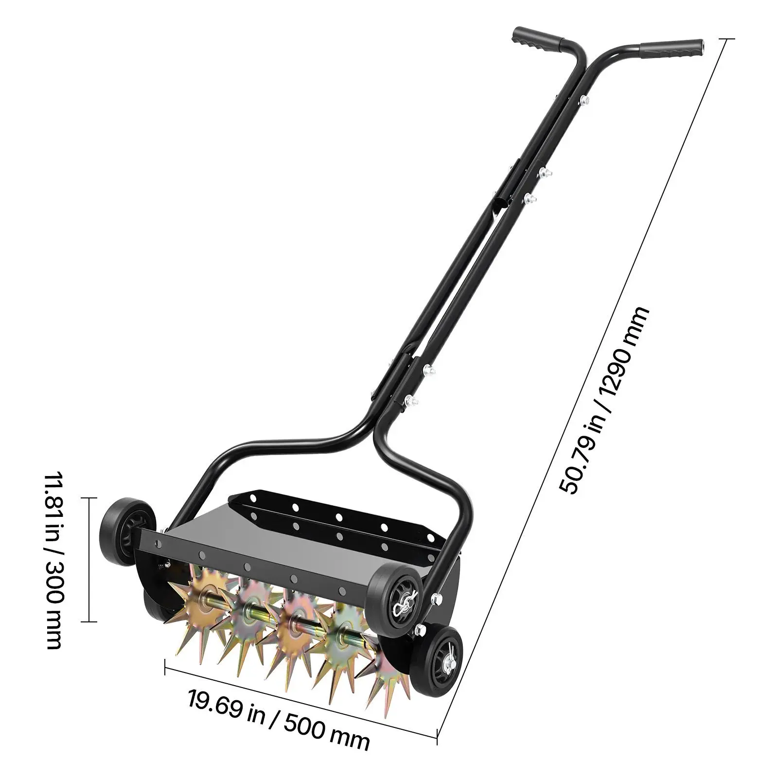Lawn Aerator, 18 in Manual Push Spike Aerator with 4 Wheels & Handle, Heavy Duty Grass Aerators, Supports 40 lbs Added Weight, Rolling Lawn Aeration Tool for Garden Yard Aeration Soil Health