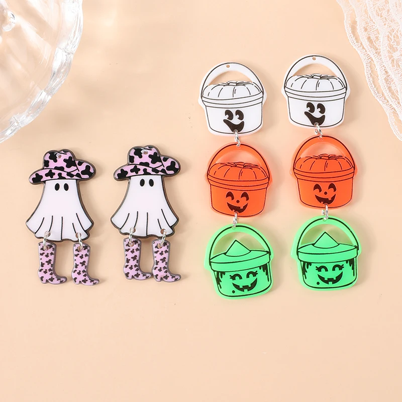 6Pcs Halloween Charms Creative Acrylic Cowboy Ghost Pendant For Keychain Necklace  Jewelry Diy Making