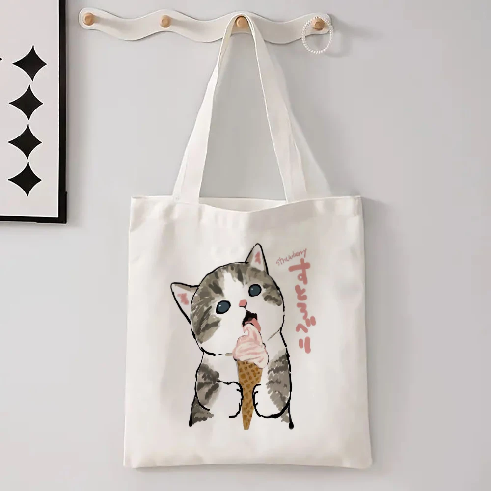 1pc simpatici gatti borse da viaggio Harajuku cartone animato vintage shopping borsa di tela borse a tracolla da donna divertenti regali Kawaii per