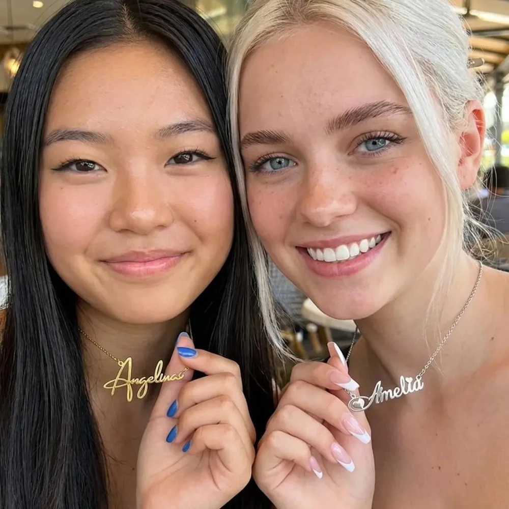 Customized Name Dainty Necklace  Women Jewelry Stainless Steel Cursive Script Nameplate Necklace Gift For Her or Best Friends