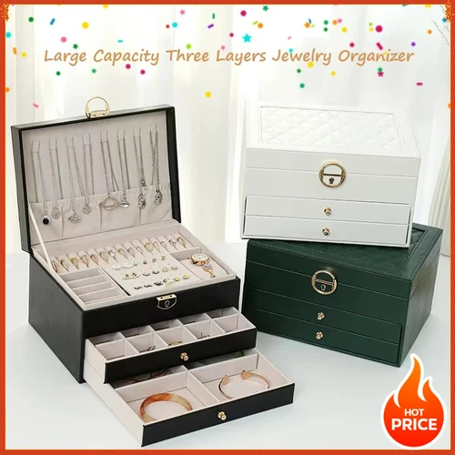 Nuevo Anillo multifuncional de gran capacidad, pulsera, collar, organizador de joyas, estuche de joyería antioxidante de tres capas