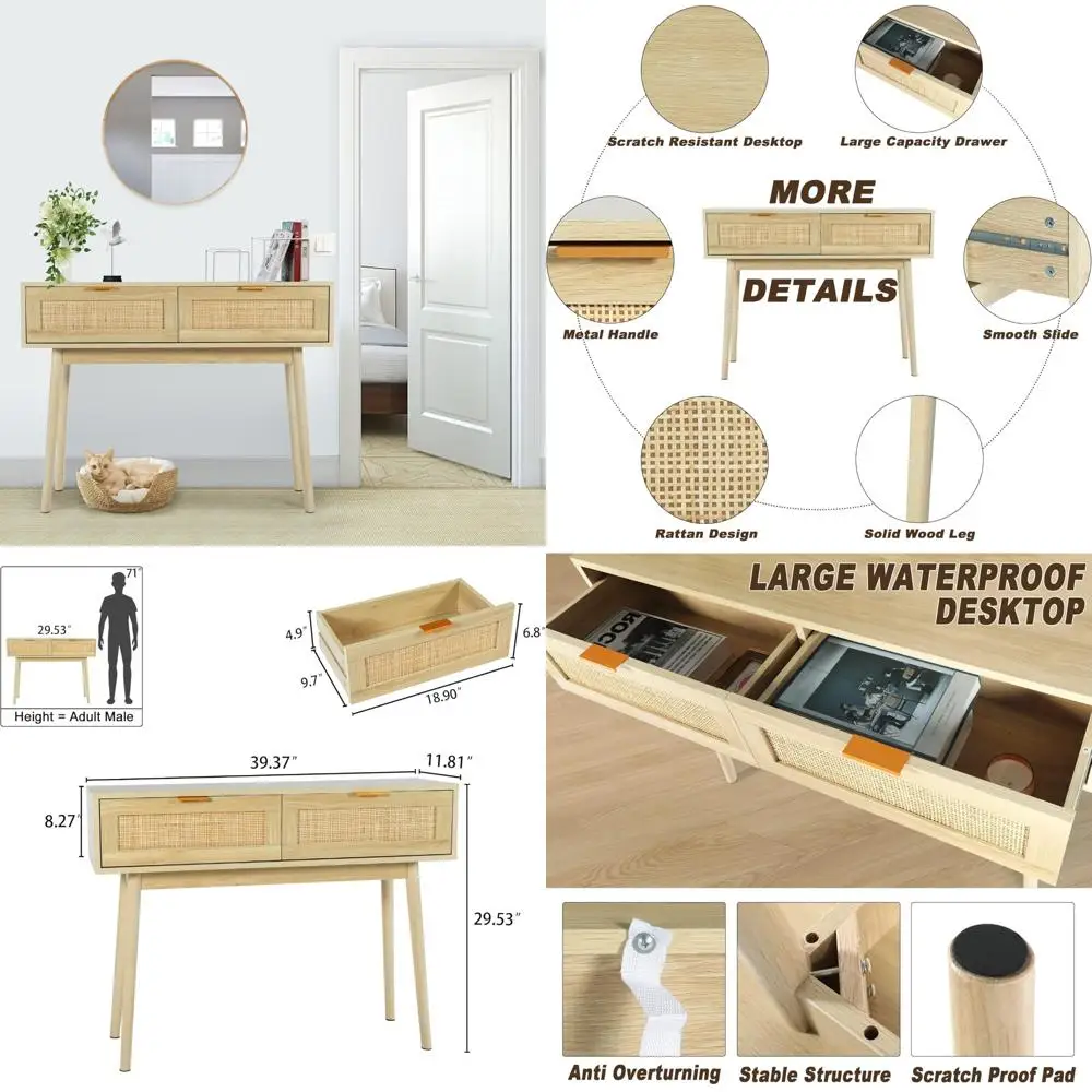 

Современный консольный столик из ротанга с ящиками, дубовый диван-стол для прихожей, узкий стол для прихожей с сосновыми ножками