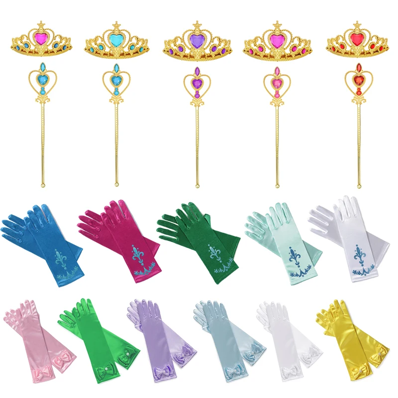 Girls Elsa Anna Accessories Set Kids Party Princess Snow Queen Snowflake Magic Wand Tiara Hairbands Crown Gloves Party Supplies