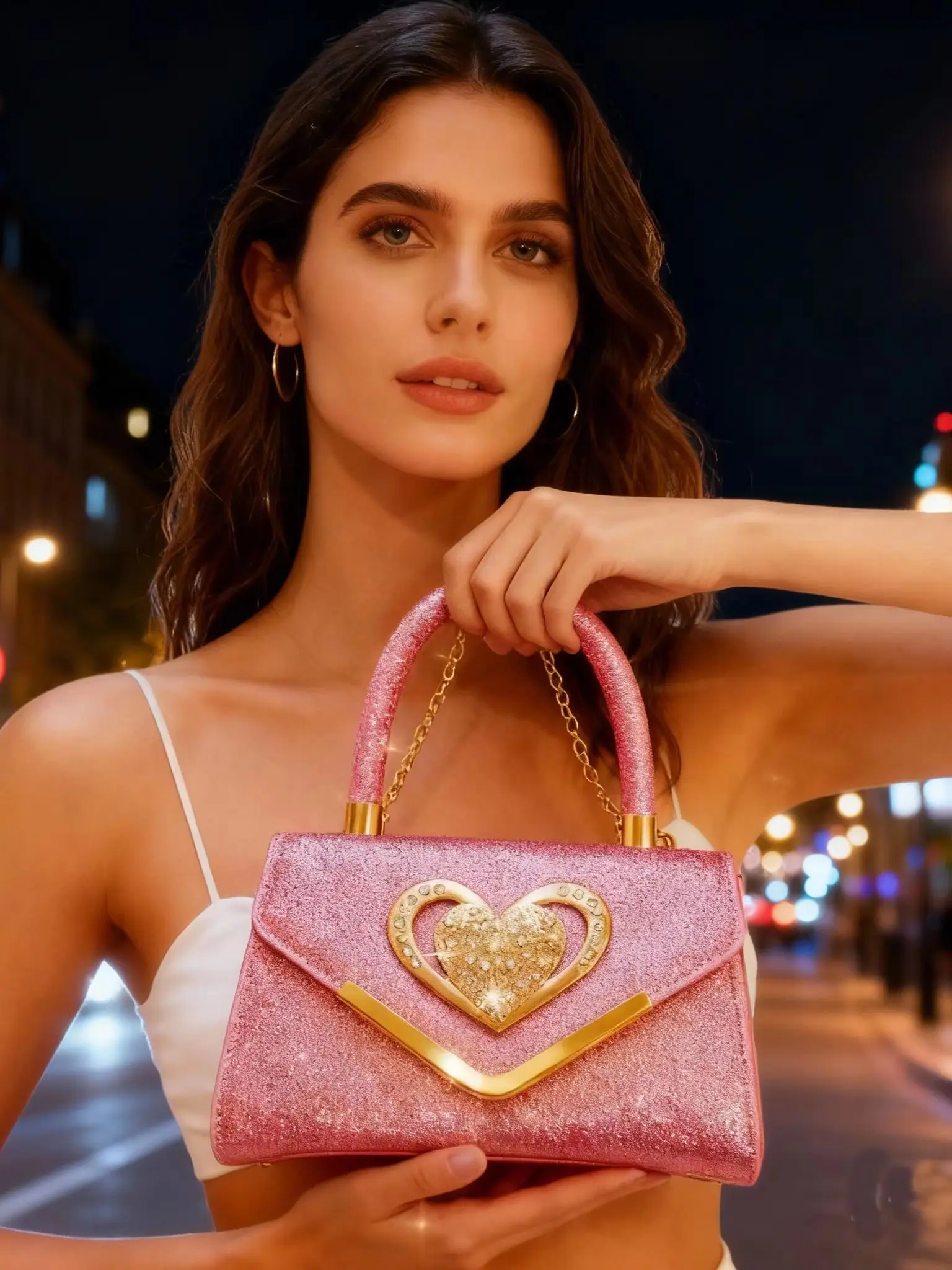 Heart-Shaped Rhinestone Handbag for Girls, Pure Handmade Luxury Heavy-Duty Rhinestone-Embellished High-End Women's Handbag, Mini Women's Crossbody Bag, Sparkling Rhinestone Evening Bag for Girls