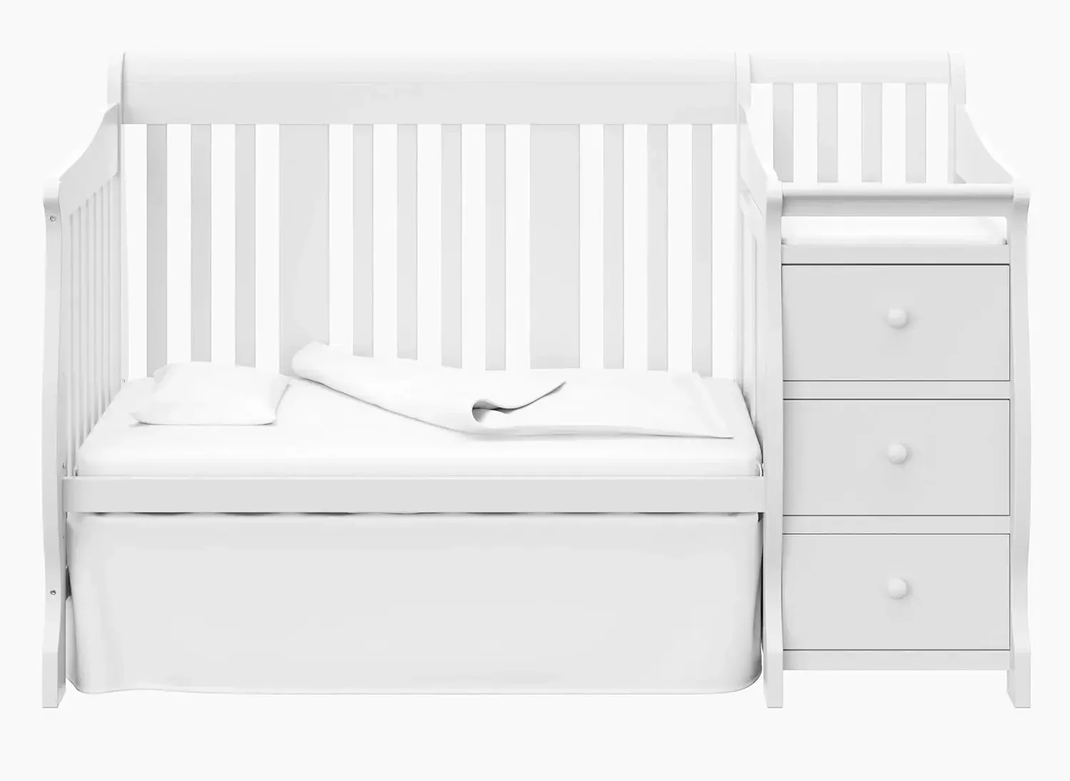 FAST SHIPPING.Storkcraft Portofino 5-in-1 Convertible Crib and Changer (White) – Changing-Table Combo with Drawer, Converts to T