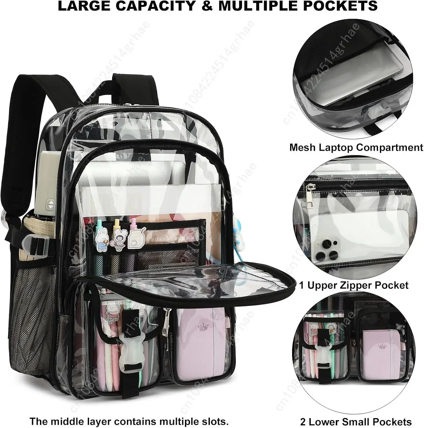 Clear Backpack Heavy Duty Transparent Backpacks Stadium Approved for School Work Sport Travel (Grey)