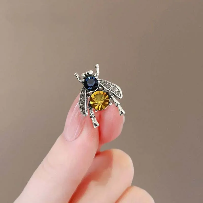 Vintage Mini Bee Rhinestone Brooches Insect Corsage for Women Men Fashion Bird Jewelry Party Office Gifts Accessories Decoration