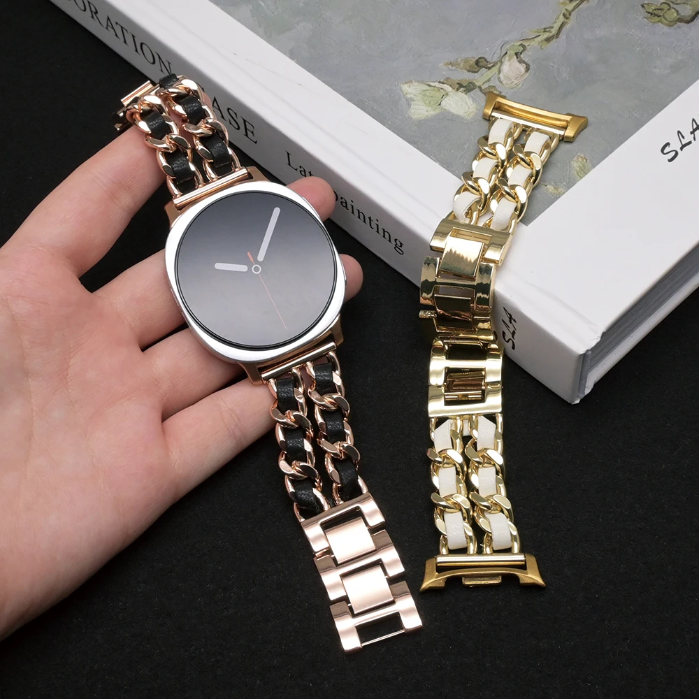 삼성 갤럭시 워치8 44mm 40mm 여성용 스테인리스 스틸 가죽 밴드, 갤럭시 워치8 40 44mm 패션 스타일 메탈 스트랩