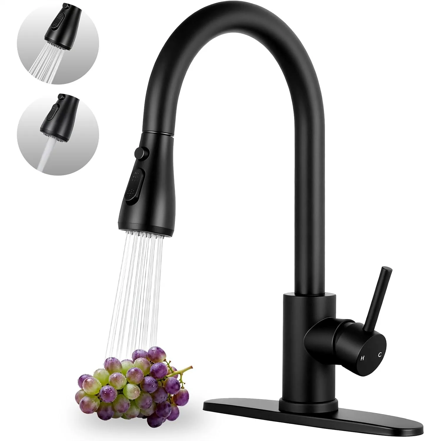 

Pull Down Kitchen Faucet with Sprayer, Matte Black High Arc Single Handle for Sink, RV, Laundry, Bar, Farmhouse