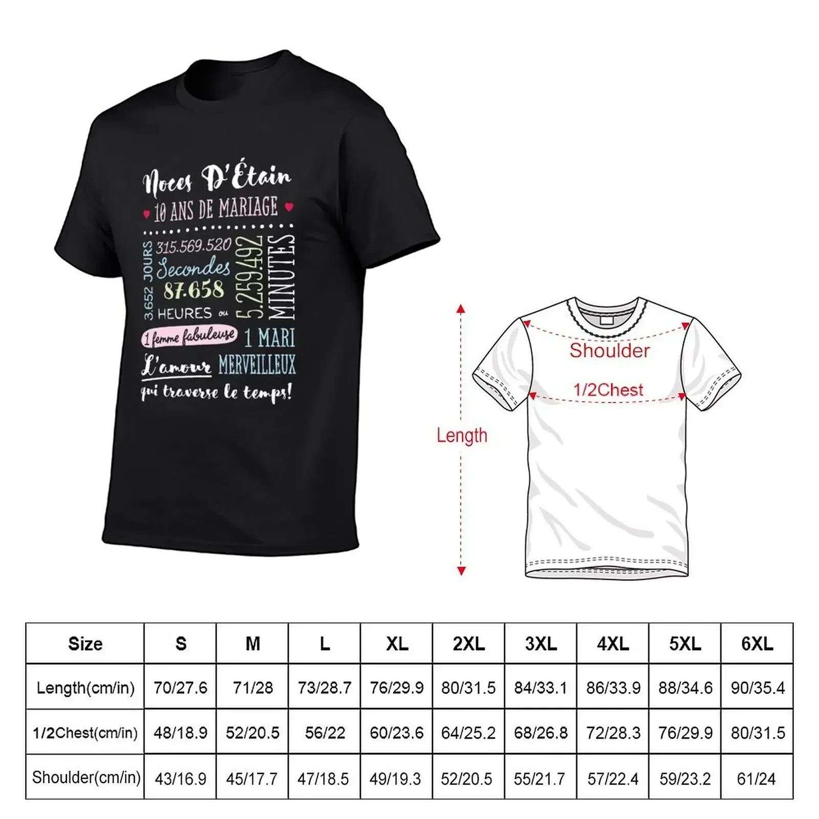 Cadeau 10 ans de mariage pour couple - Noces D’étain T-Shirt cute clothes new edition quick-drying clothing for men