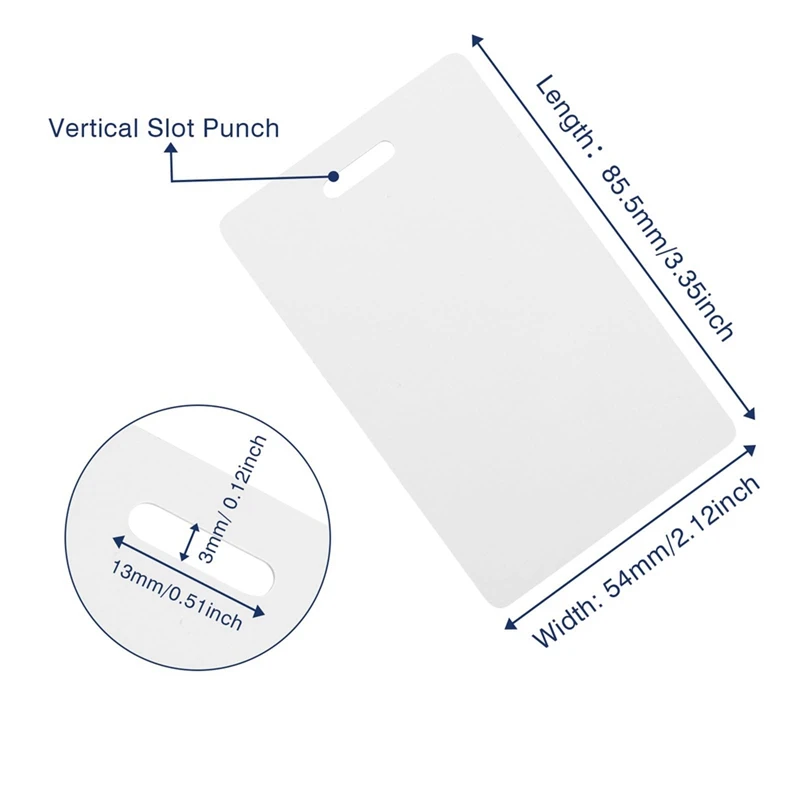 50 Pack Premium Blank PVC Cards With Slot Punch On Short Side - Vertical Slot Punch Blank ID Cards CR80 Plastic Cards Durable