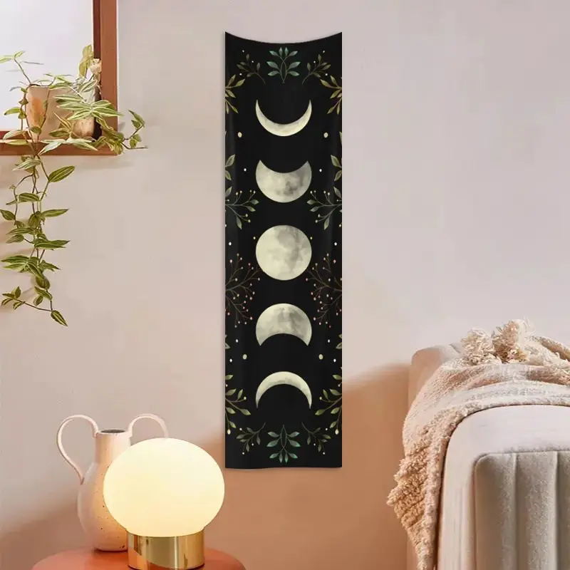 VIKAMA Flower Sunflower Moon Phase Long Strip Tapestry Background Cloth Wall Decoration Entrance Room Decoration Home Decor