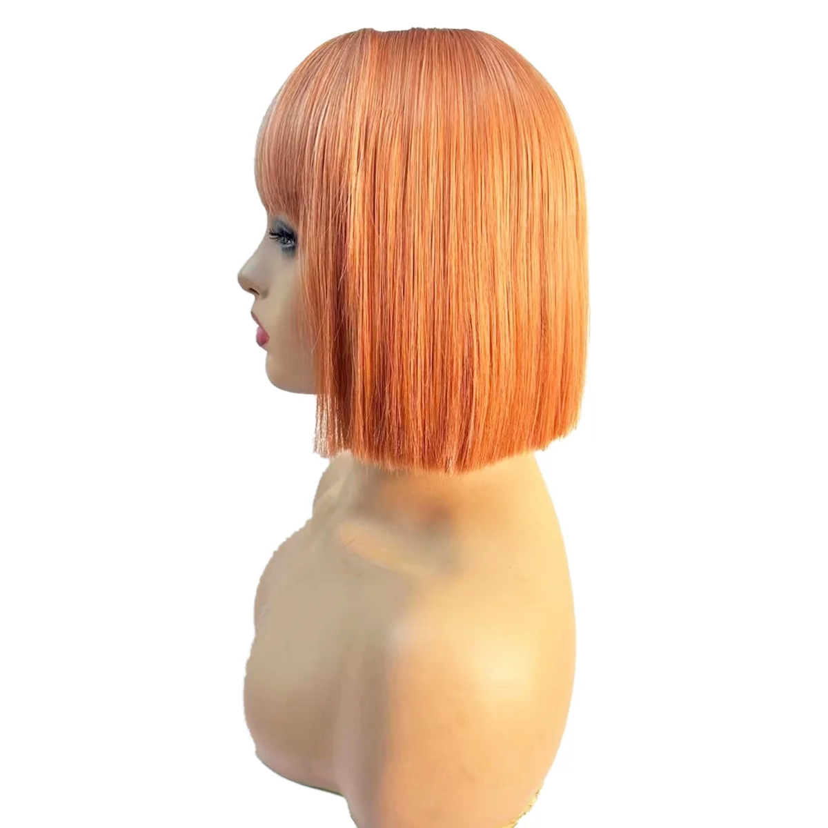 10 Inches Wig with Bangs Pumpkin Beige Brown Shoulder Length Synthetic Wig Use Short Straight Wig Set