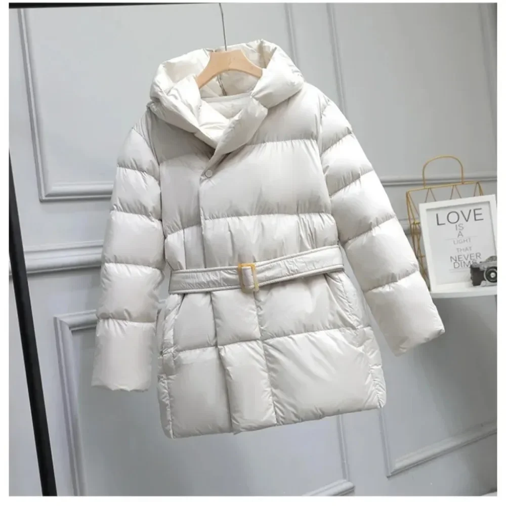 2024 New Winter Women's Down Jacket with Belt Large Hooded Parka Women's Down Jacket Warm Casual Coat  Winter Coat Women