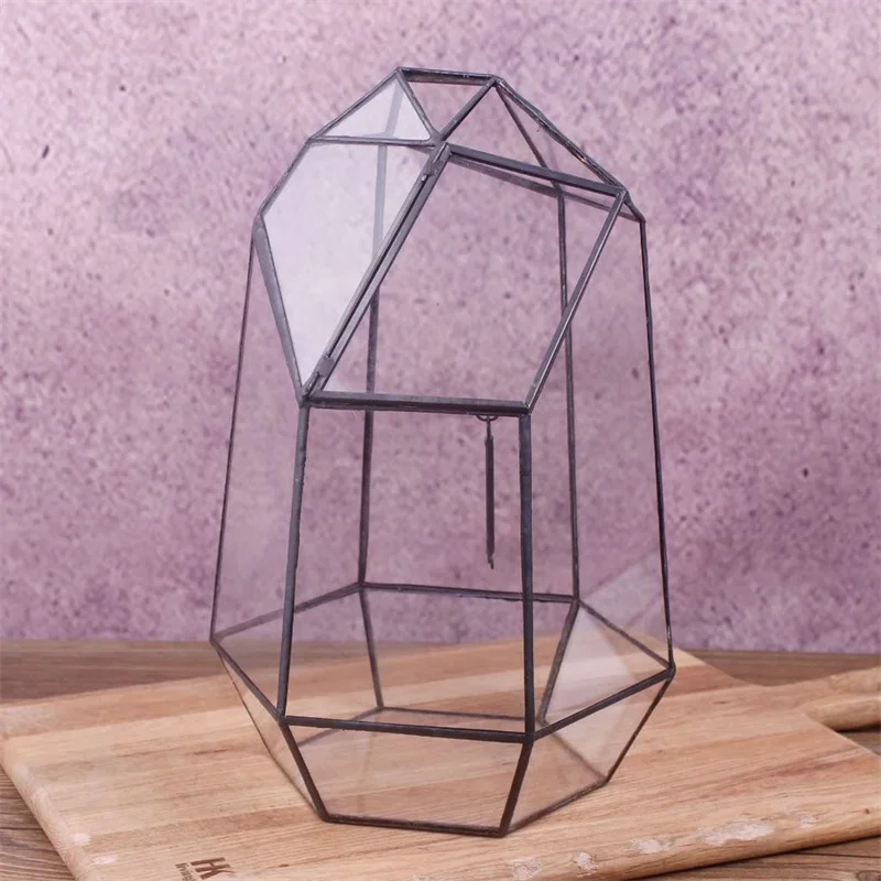 Micro Landscape Ecological Geometric Glass Terrarium with Windows Moss Indoor Plants Greenhouse Vase Container Home Decor