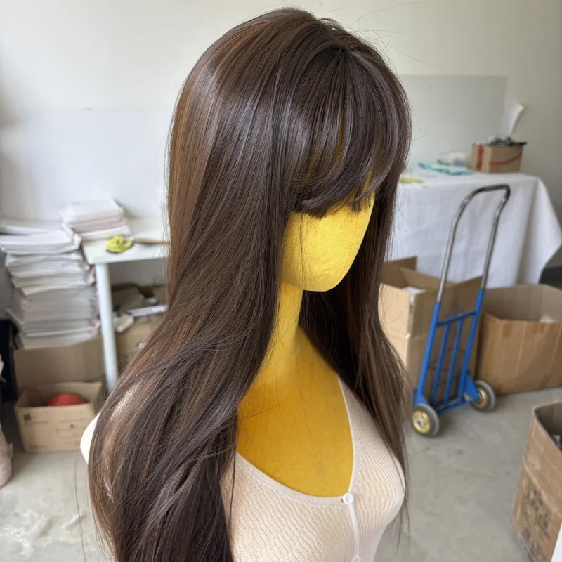 

Long Straight Mixed Brown Synthetic Hair Heat Resistant Costume Wigs With Bangs