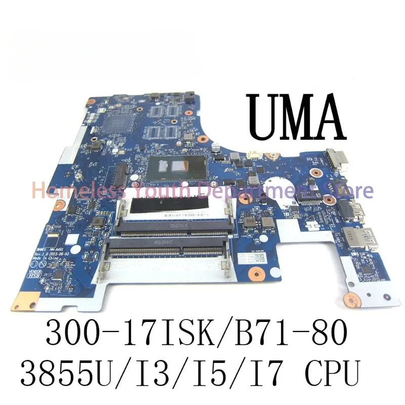 BMWD1 NM-A491 untuk Lenovo Ideapad 30000-17isk Motherboard Laptop B71-80 dengan 3855U/I3-6100U/I5-6200U/I7-6500U CPU Mainboard UMA