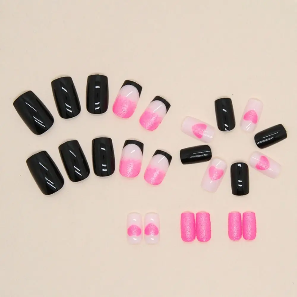 새로운 긴 사각형 거짓 손톱 손톱에 프랑스어 블랙 러브 하트 프레스 나비 전체 커버 네일 팁 DIY