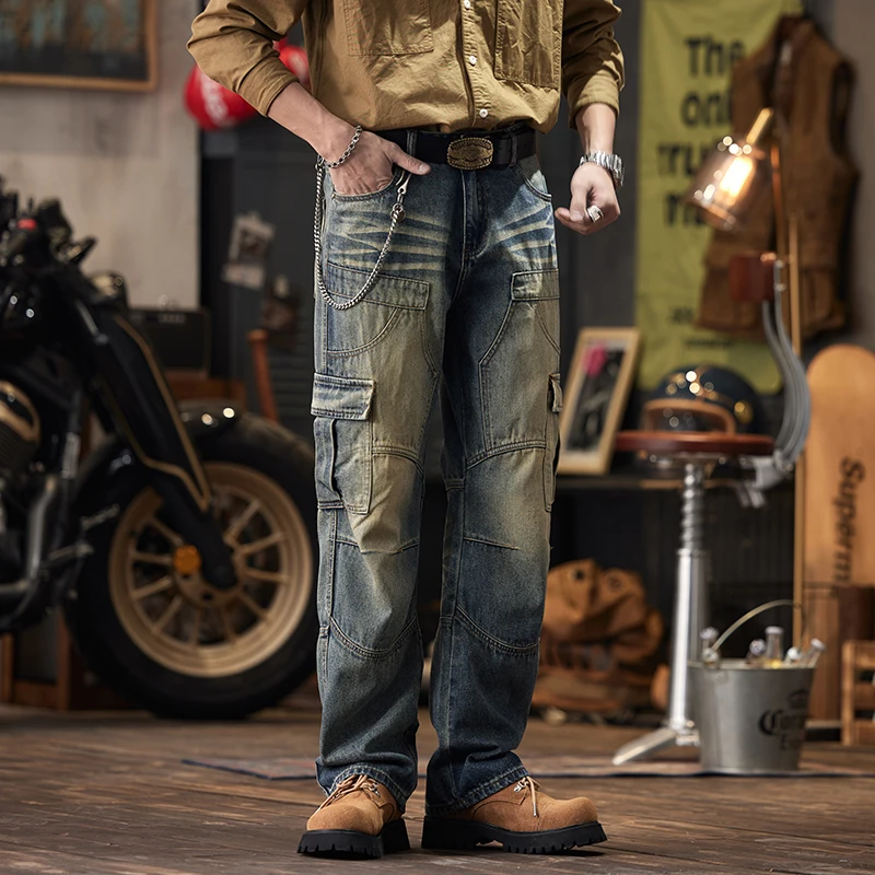 Jeans larghi da uomo stile coreano alla moda retrò Ins pantaloni da strada Casual strappati lavati